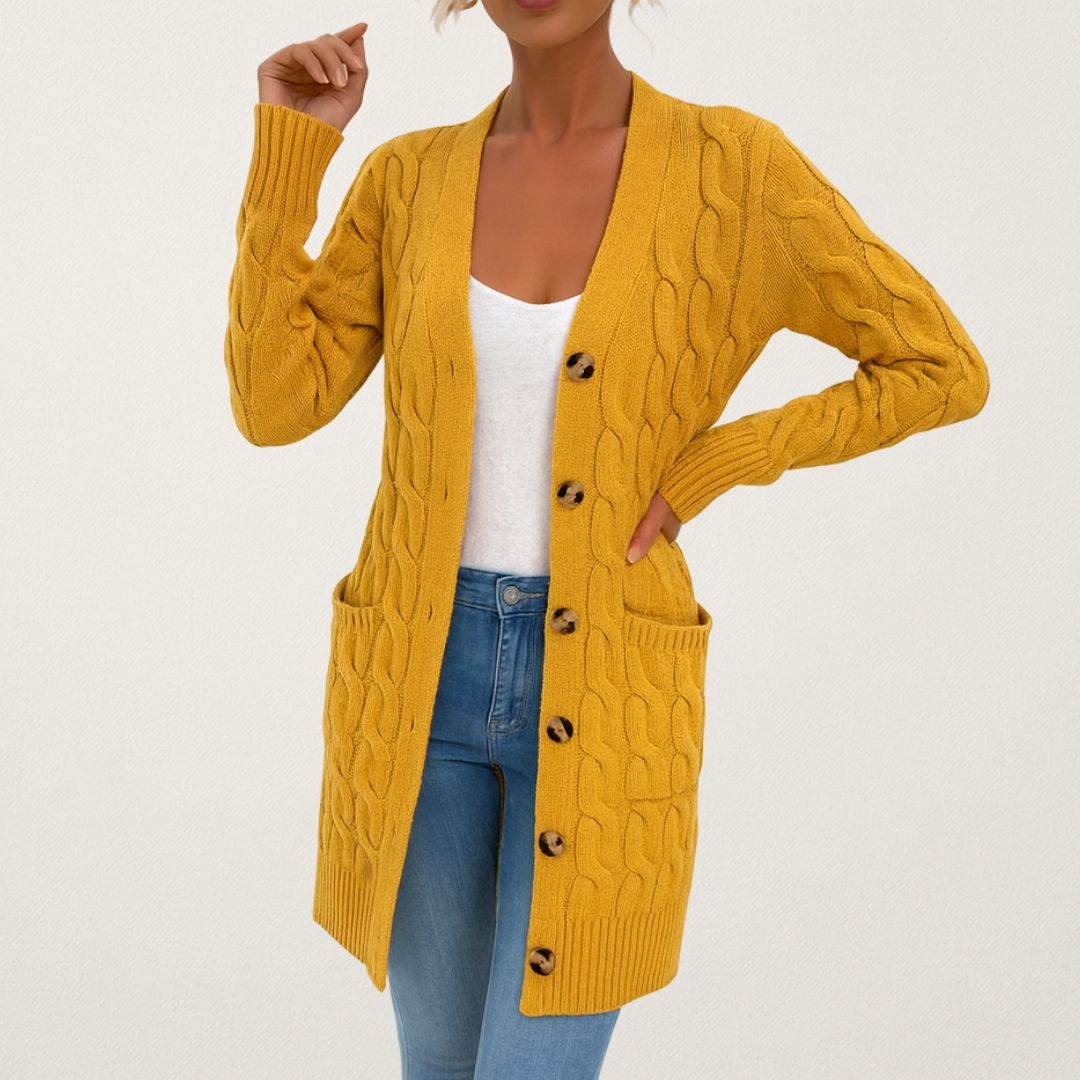 Norvavi | Damski kardigan z warkoczowym splotem i guzikami