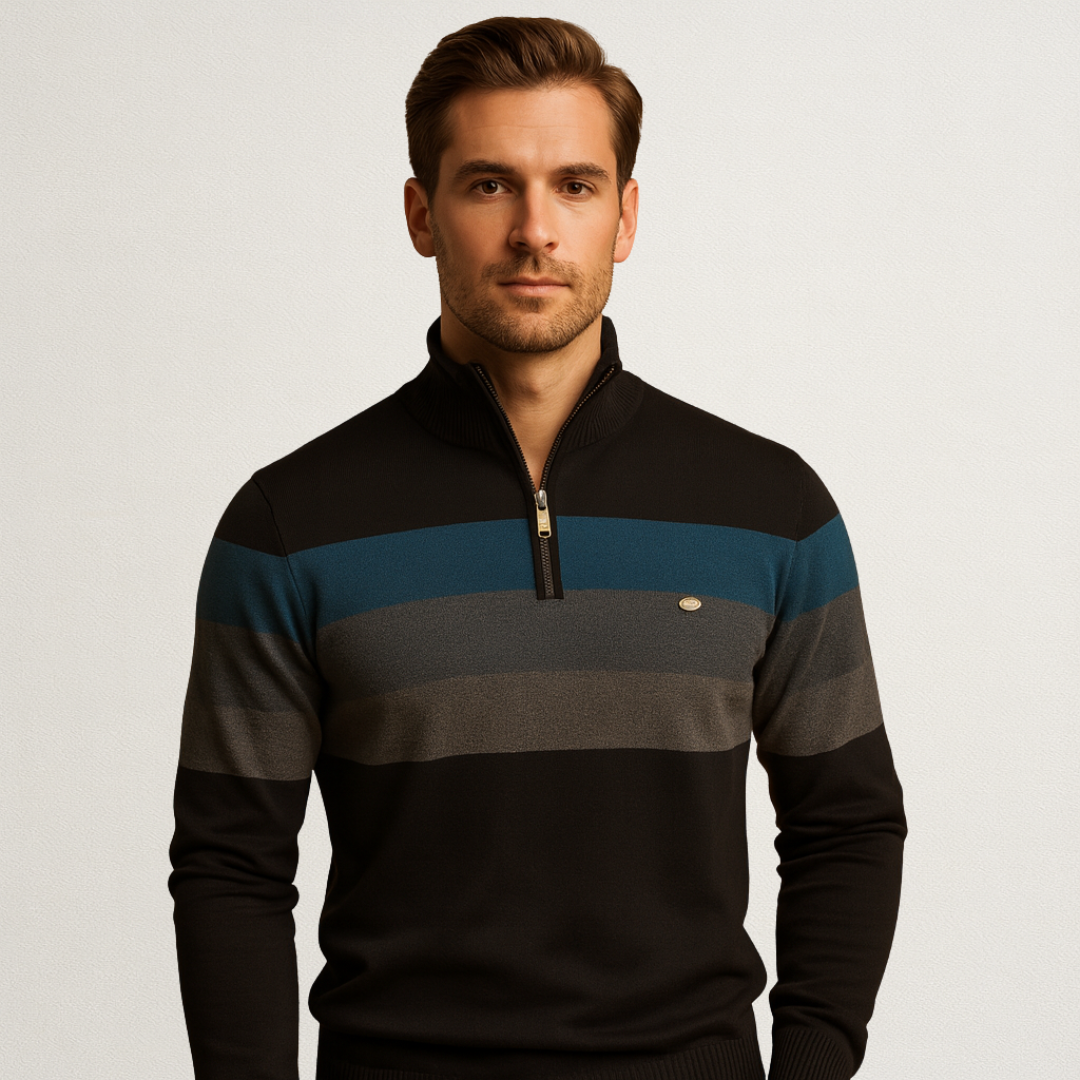 Norvavi | Męski sweter w paski z półsuwakiem