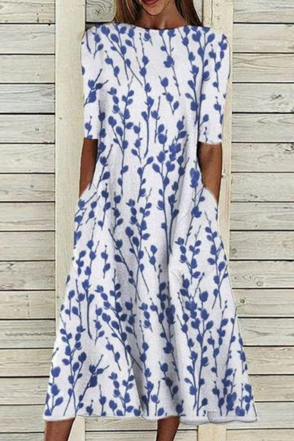 Dresses midi style with botanical print and half sleeves, designed for formal occasions. 0