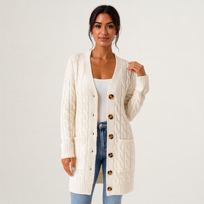 Norvavi | Damski kardigan z warkoczowym splotem i guzikami