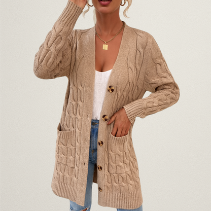 Norvavi | Damski kardigan z warkoczowym splotem i guzikami