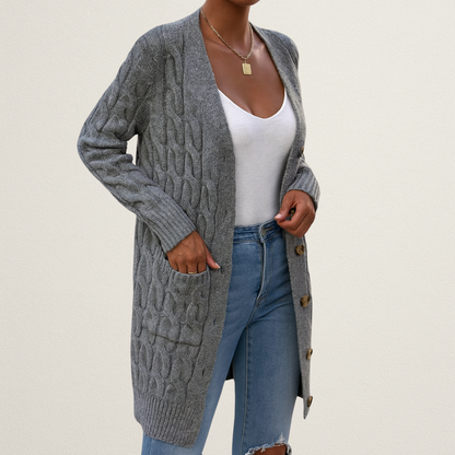 Norvavi | Damski kardigan z warkoczowym splotem i guzikami