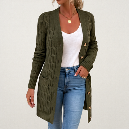 Norvavi | Damski kardigan z warkoczowym splotem i guzikami