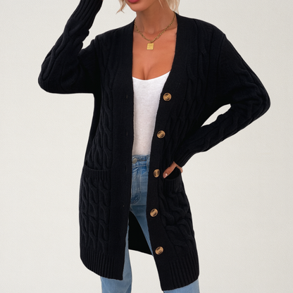 Norvavi | Damski kardigan z warkoczowym splotem i guzikami