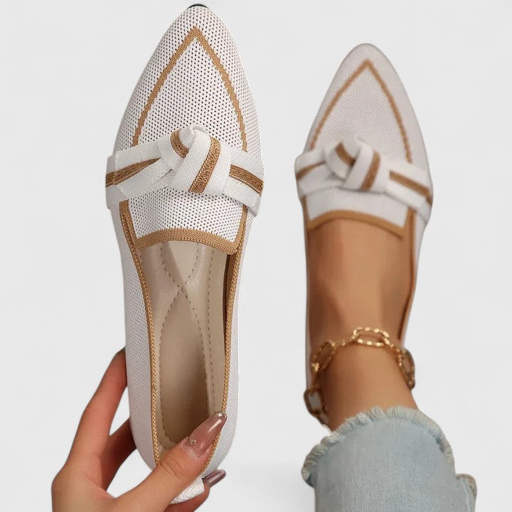 Damskie mokasyny skórzane z wsuwanym wzorem, ukazujące elegancki design i stylowy kształt 0