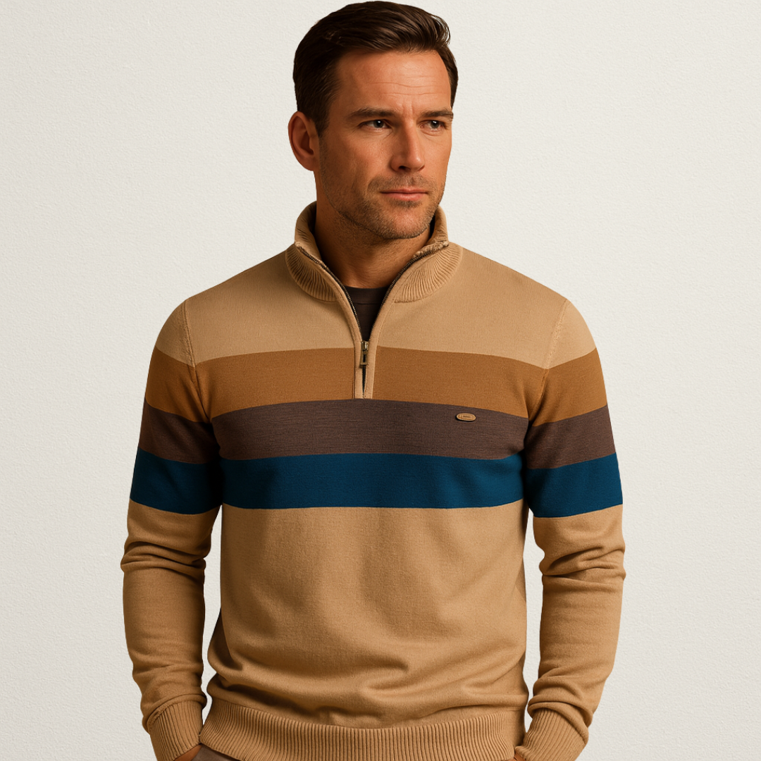 Norvavi | Męski sweter w paski z półsuwakiem
