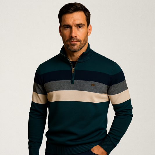 Norvavi | Męski sweter w paski z półsuwakiem