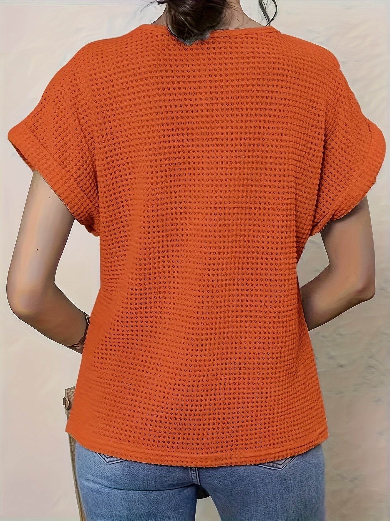 Women's blouse featuring a decorative crochet neckline and short sleeves. 7