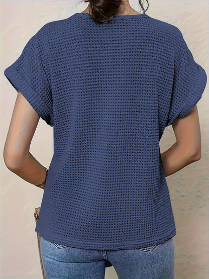 Women's blouse featuring a decorative crochet neckline and short sleeves. 8