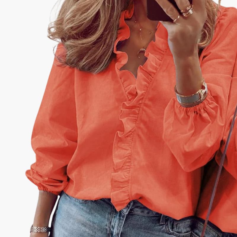 Women's long-sleeve blouse featuring a V-neck design. 5
