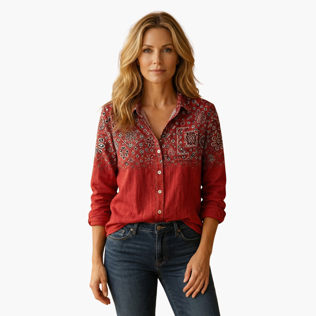 Women's white shirt with a classic collar and long sleeves. 1