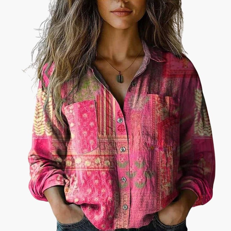 Women's white shirt with a classic collar and long sleeves. 10