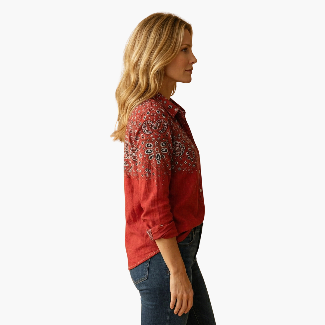 Women's white shirt with a classic collar and long sleeves. 2