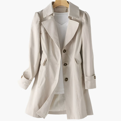 Long black women's trench coat featuring a classic design with buttons, suitable for spring and winter wear. 0