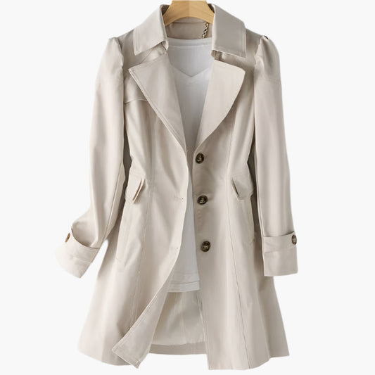 Long black women's trench coat featuring a classic design with buttons, suitable for spring and winter wear. 0