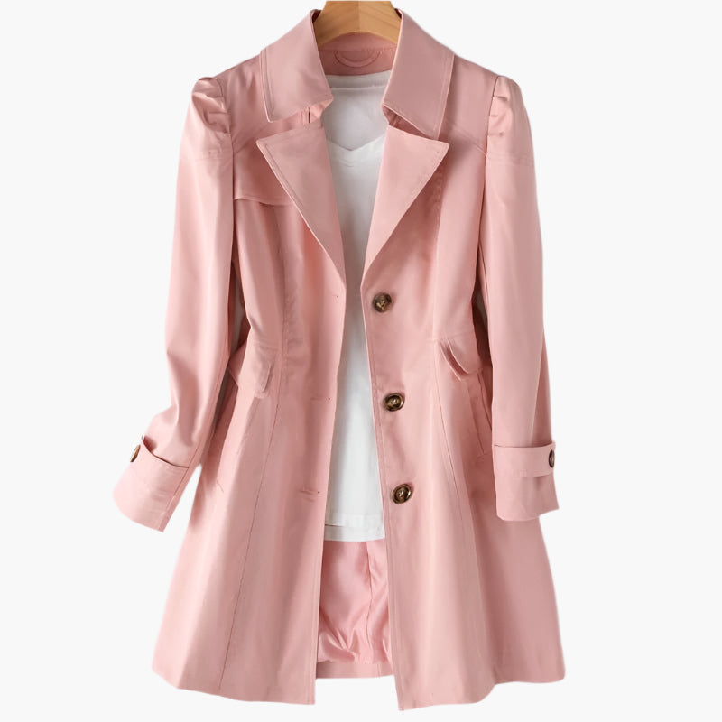Long black women's trench coat featuring a classic design with buttons, suitable for spring and winter wear. 3