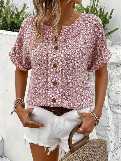 Long-sleeve women's blouse featuring a floral pattern, designed with a button-down front and a classic collar. 4