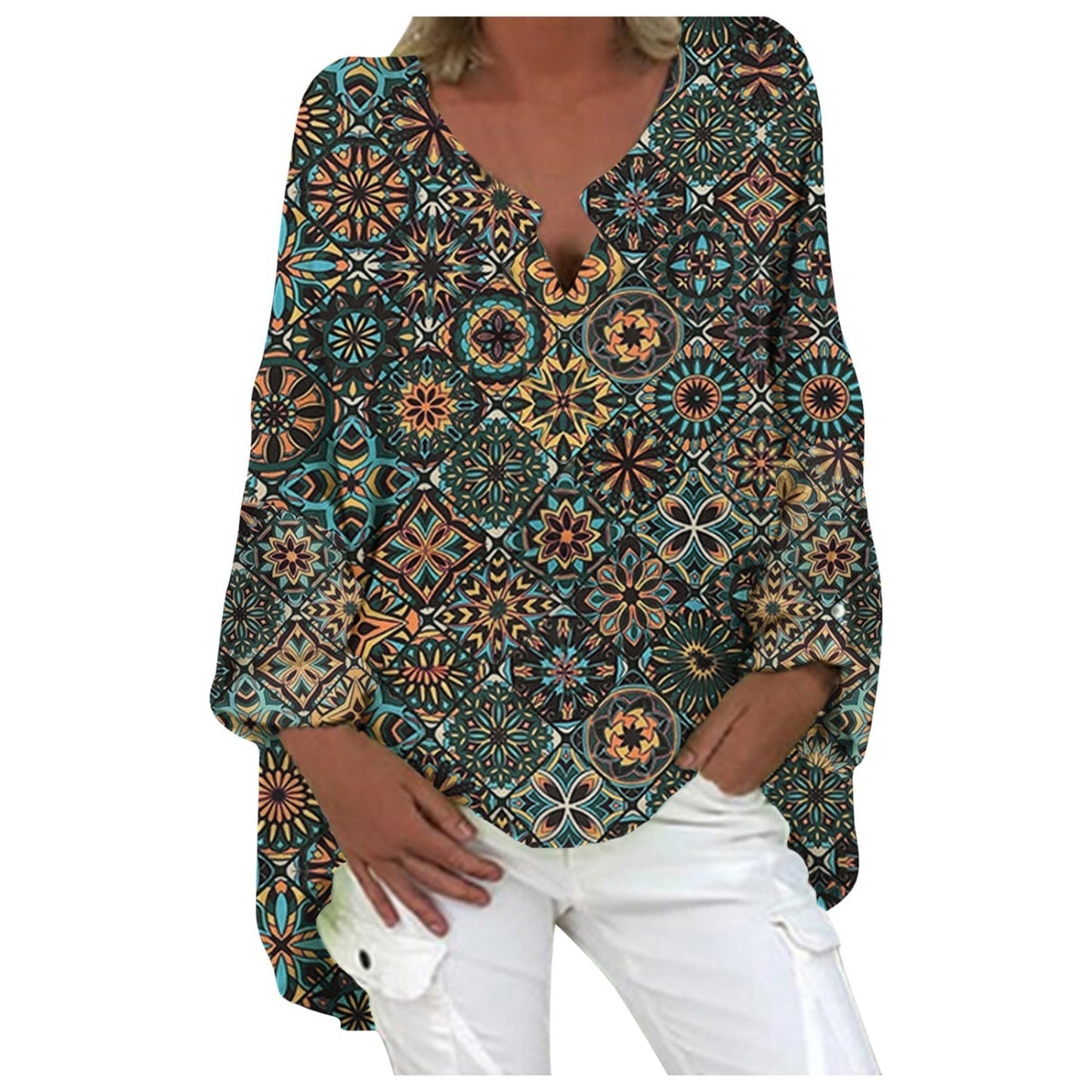 A women's summer blouse featuring a feminine cut, displayed on a mannequin in a simple setting. 9