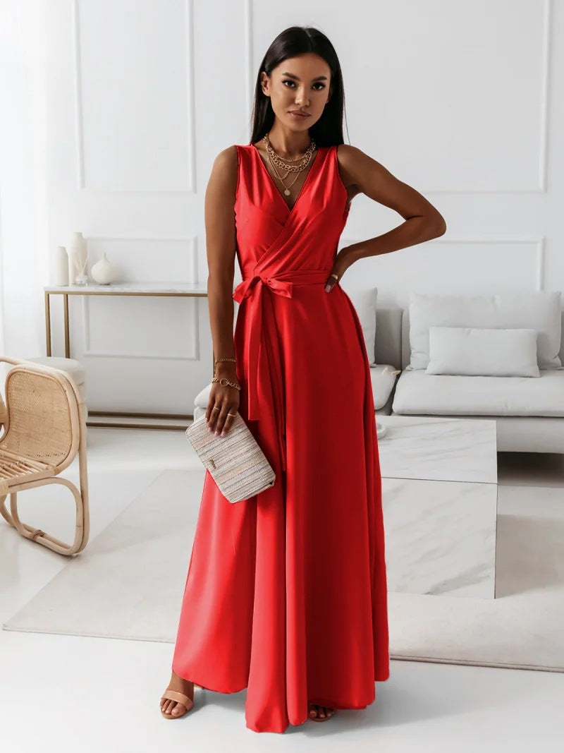 Long-sleeve maxi dress with a wrap design, featuring a flowing silhouette and a modest neckline. 3
