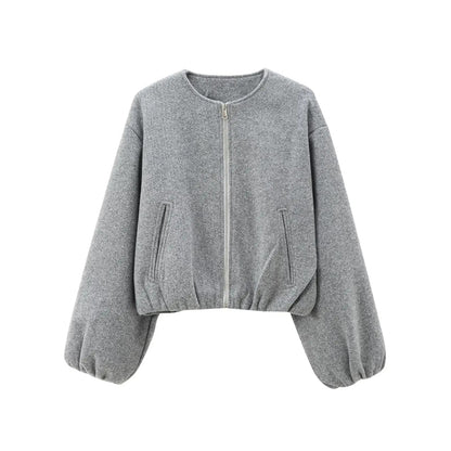 Women's bomber jacket with a round neckline and a loose fit. 0