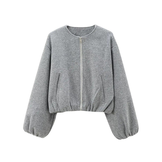Women's bomber jacket with a round neckline and a loose fit. 0