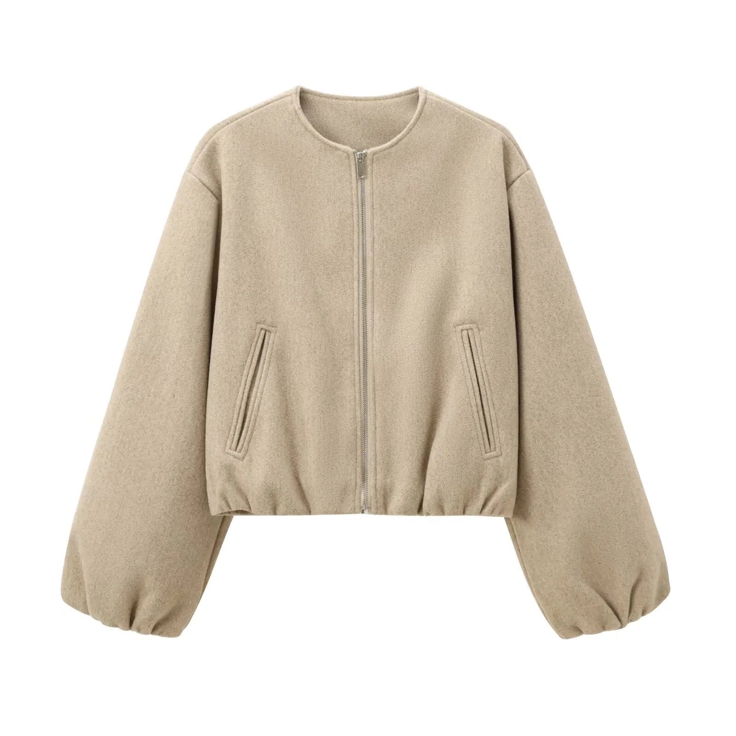 Women's bomber jacket with a round neckline and a loose fit. 2