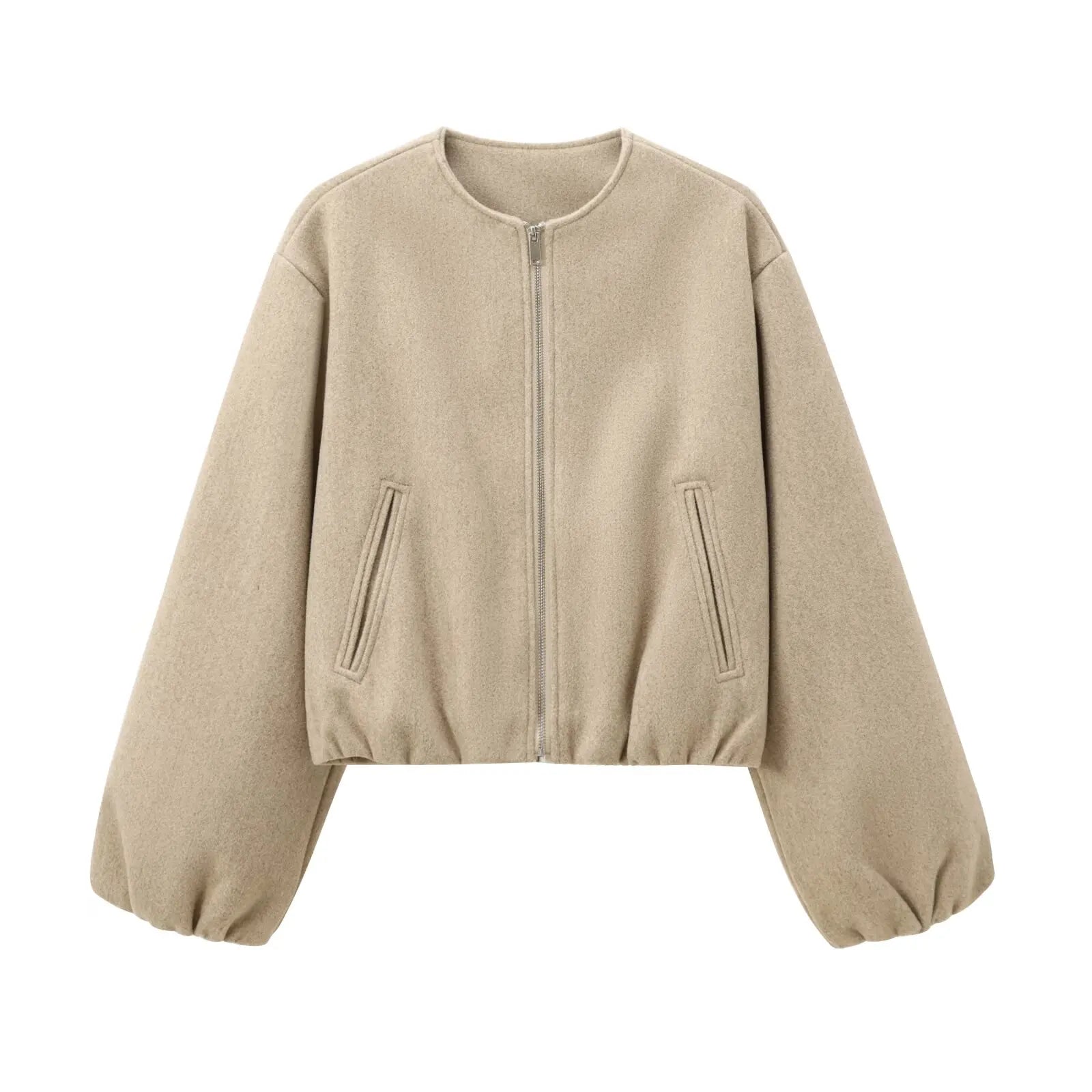 Women's bomber jacket with a round neckline and a loose fit. 2