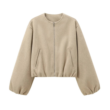 Women's bomber jacket with a round neckline and a loose fit. 2
