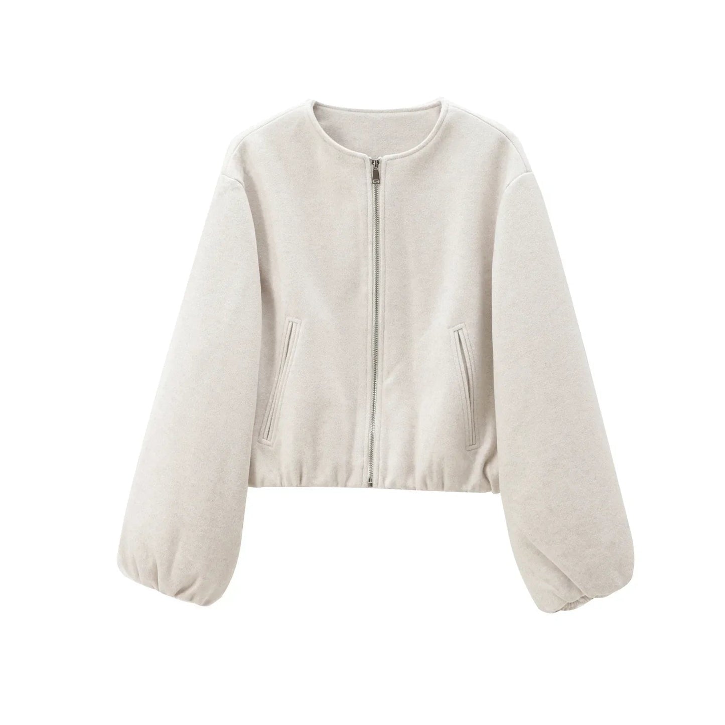 Women's bomber jacket with a round neckline and a loose fit. 4