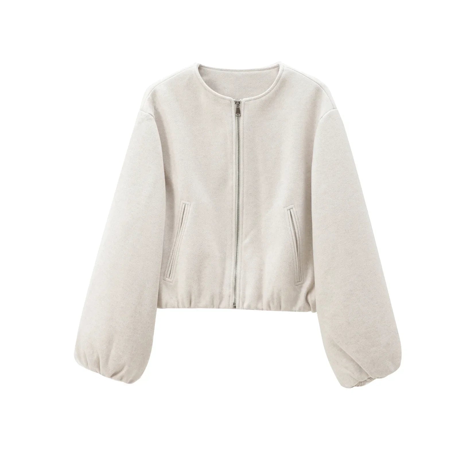 Women's bomber jacket with a round neckline and a loose fit. 4