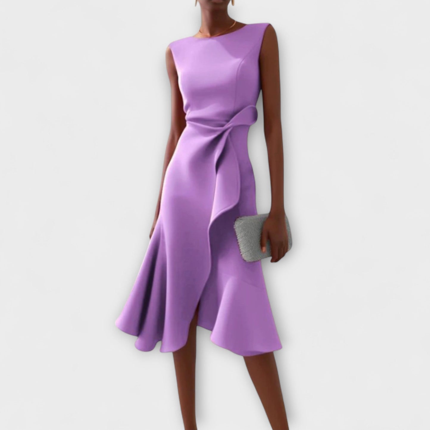 Dresses a midi length with asymmetrical draping, featuring a pleated design suitable for formal events. 5