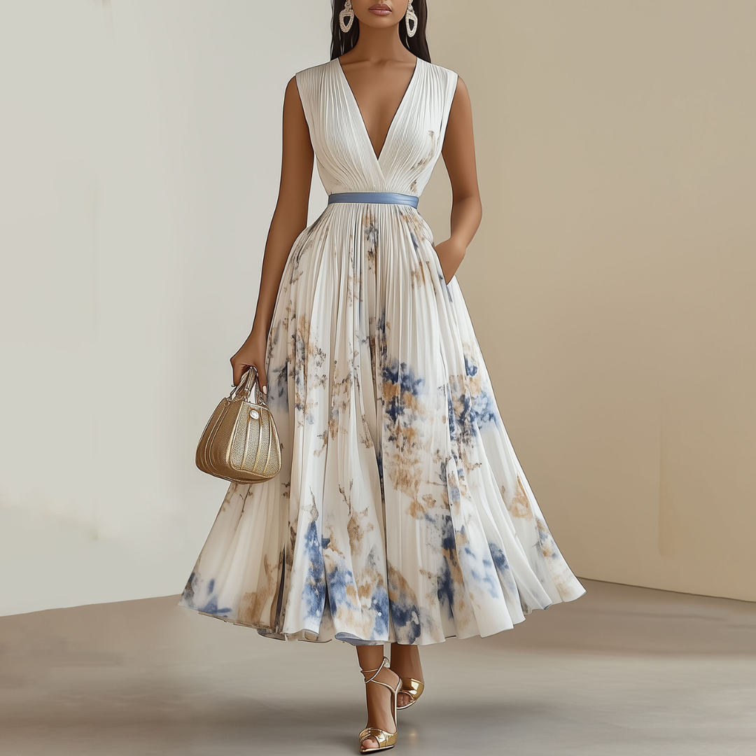 Dresses featuring a floral print and a V-shaped neckline. 0