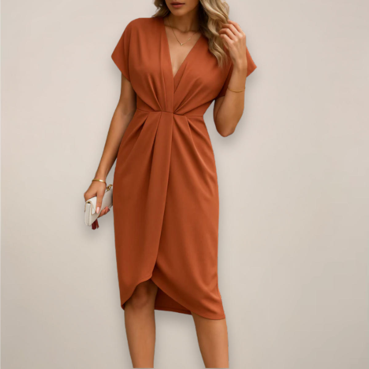 Norvavi | Damska Sukienka Kopertowa Midi z Dekoltem V i Tulipanowym Rąbkiem 2
