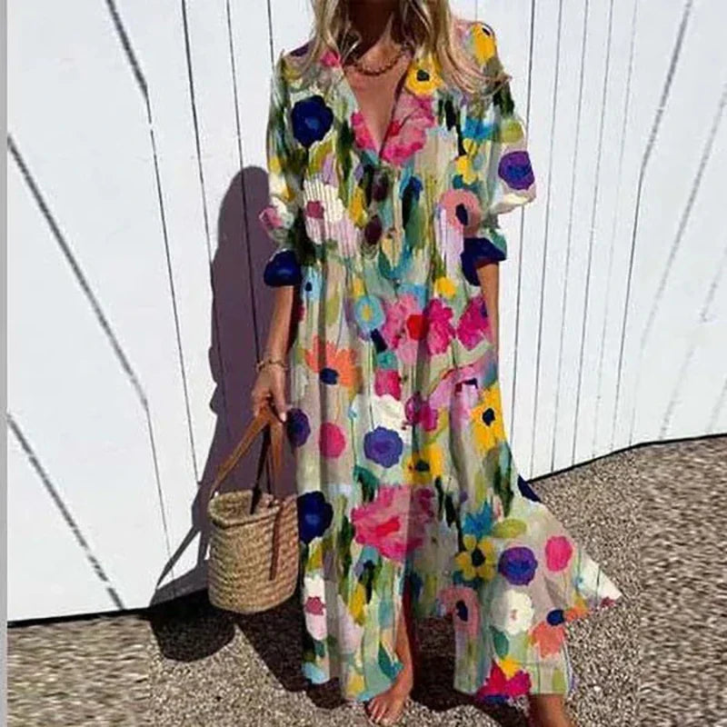 A woman wearing a short summer dress with lace accents, standing in a garden setting. 0