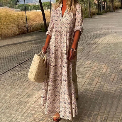 Maxi dress for women featuring a V-neckline and long sleeves, designed for formal occasions such as weddings. 4