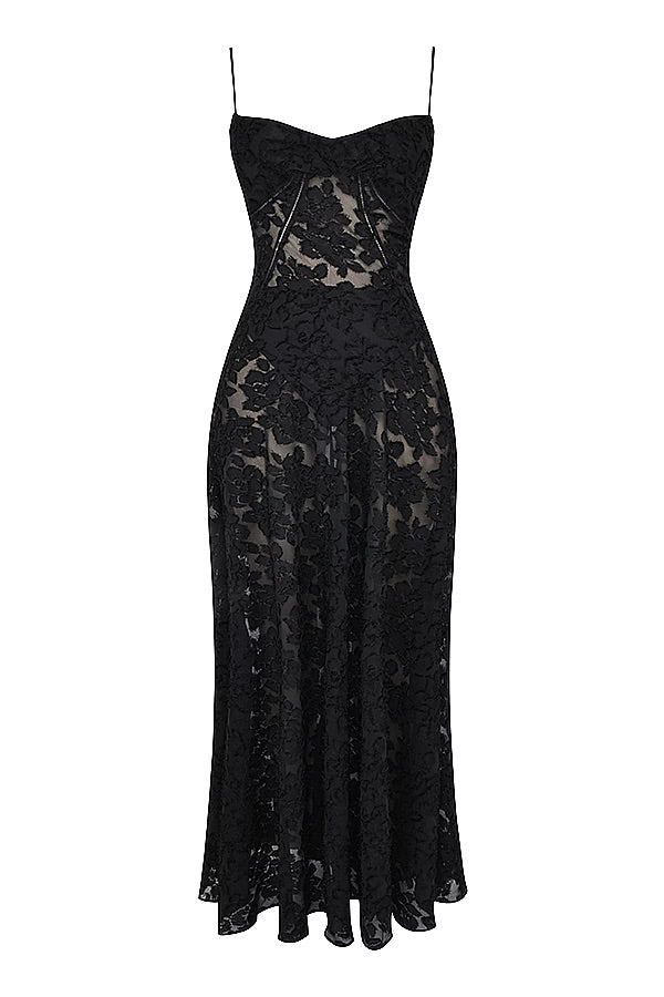 Maxi dress for women featuring a floral pattern and a fitted bodice, suitable for weddings. 2