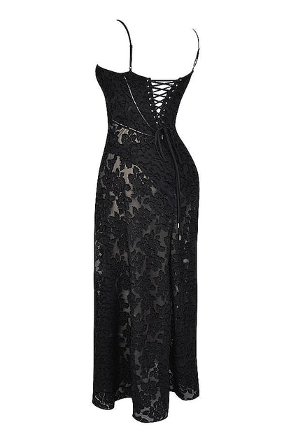 Maxi dress for women featuring a floral pattern and a fitted bodice, suitable for weddings. 3