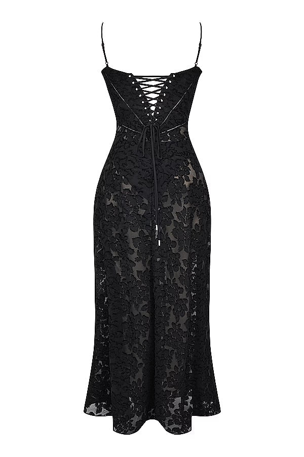 Maxi dress for women featuring a floral pattern and a fitted bodice, suitable for weddings. 4