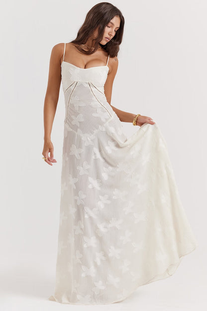 Maxi dress for women featuring a floral pattern and a fitted bodice, suitable for weddings. 6