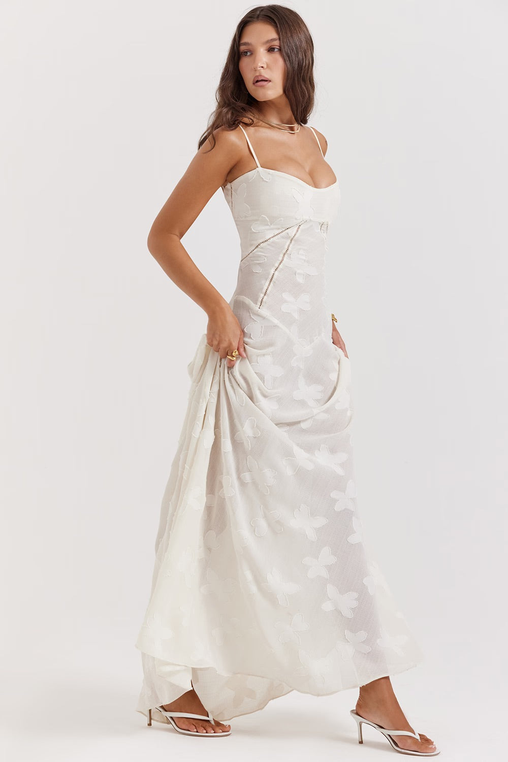 Maxi dress for women featuring a floral pattern and a fitted bodice, suitable for weddings. 7