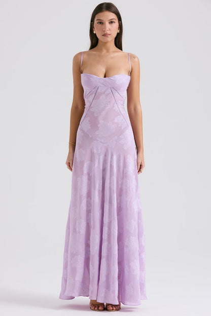 Maxi dress for women featuring a floral pattern and a fitted bodice, suitable for weddings. 9