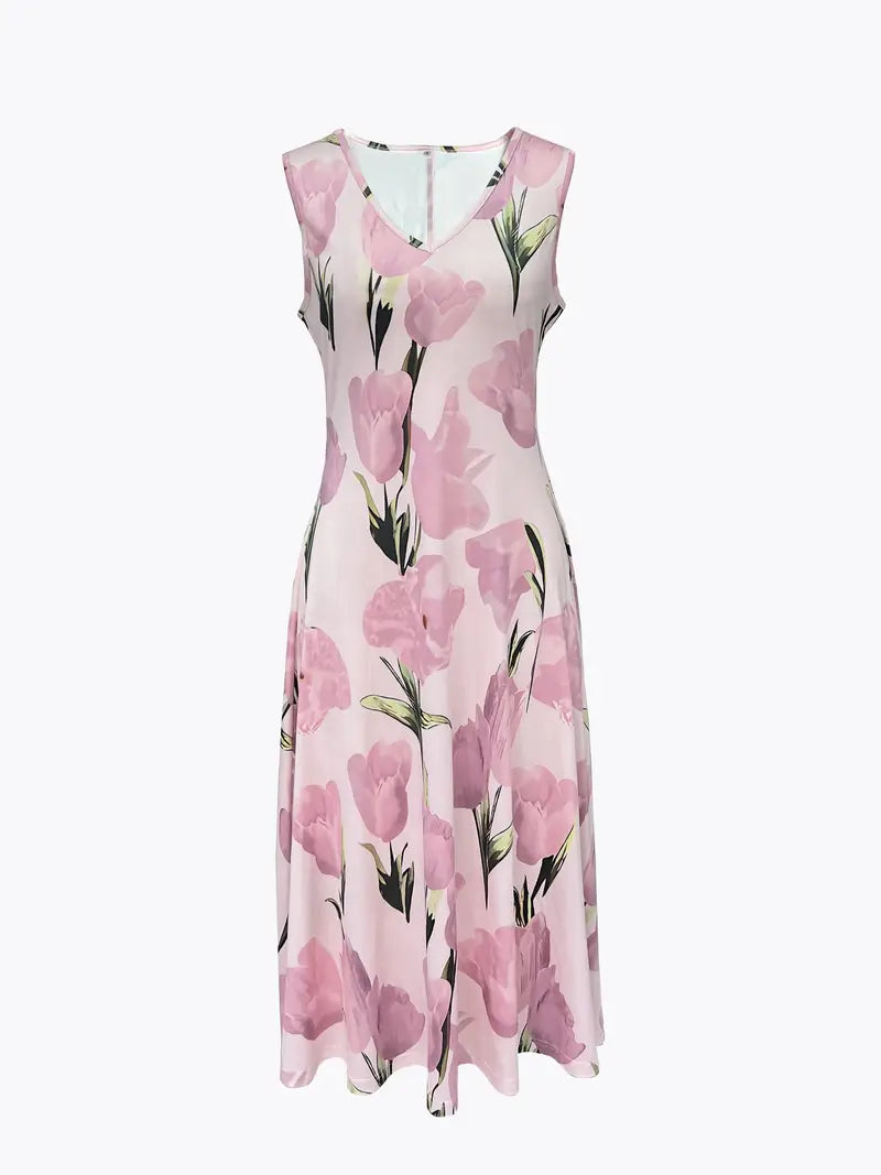 Maxi dress with a floral pattern paired with a fitted blazer, displayed on a mannequin against a neutral background. 3