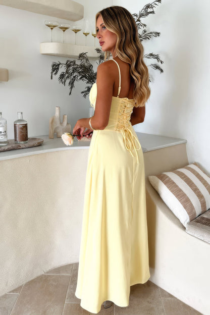 Maxi dress for women with spaghetti straps and a heart-shaped neckline, designed for formal events such as weddings. 5