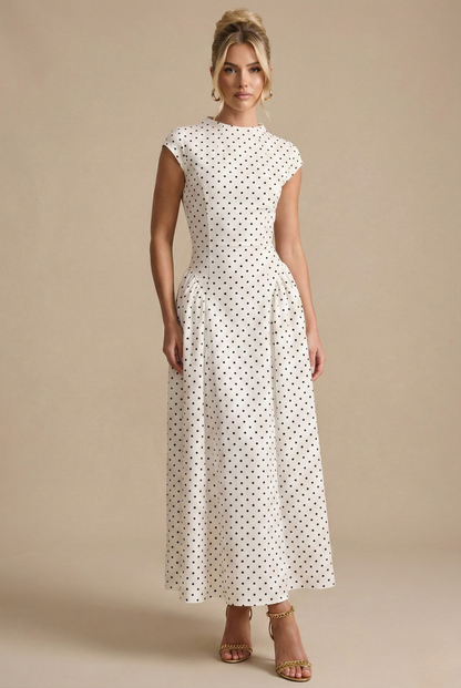 Maxi dress for women featuring a high neckline and sleeves with a hood, designed for formal events such as weddings. 0