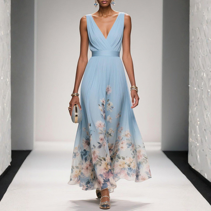 Maxi dress for women featuring a floral pattern and elegant design. 0