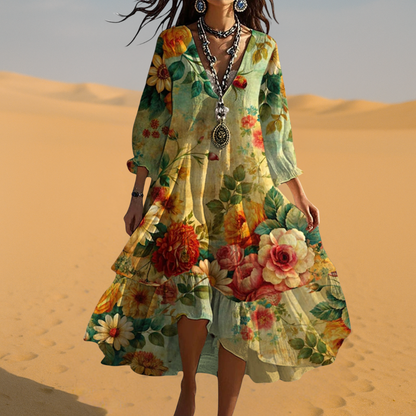 Dresses for women featuring a midi length, V-neckline, and floral print, suitable for weddings. 2