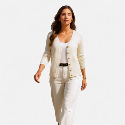 Long black cardigan for women featuring buttons down the front. 2