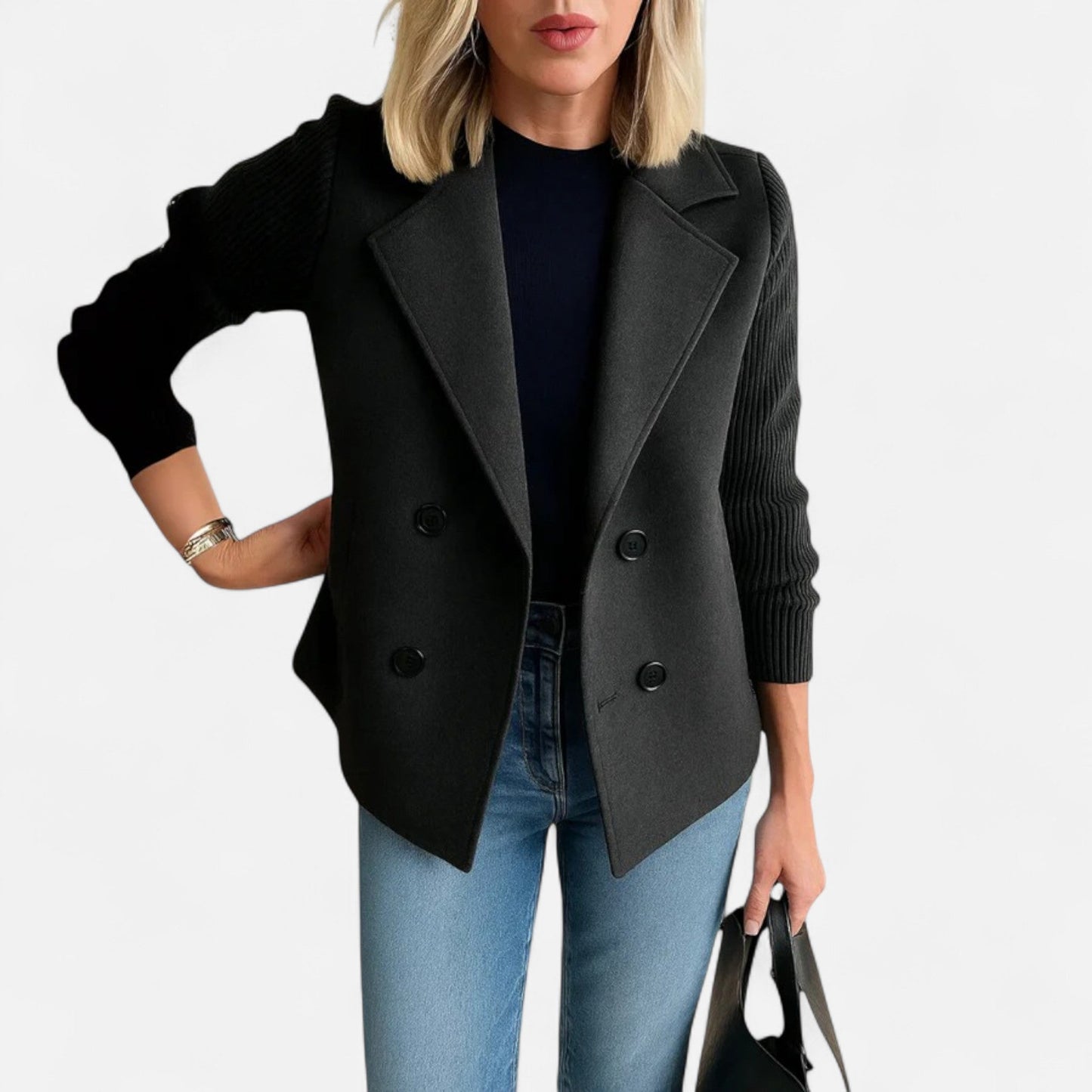 Elegant women's winter coat featuring a classic cut and comfortable fit, displayed on a hanger against a neutral background. 3