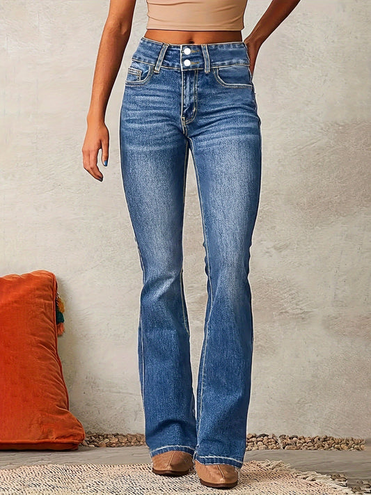 Woman's high-waisted black jeans with wide legs displayed on a plain background. 0