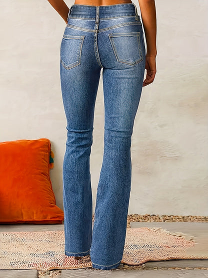 Woman's high-waisted black jeans with wide legs displayed on a plain background. 1